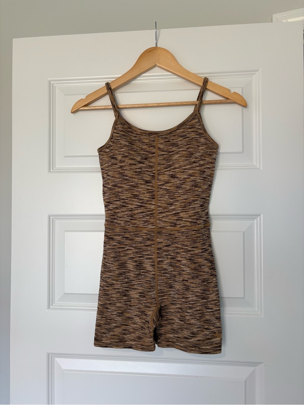 Summer Caramel Brown Knit Romper Built in Bra Gorpcore Workout Small